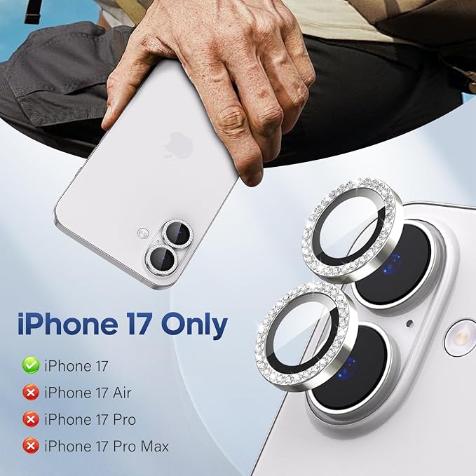 for iPhone 17 Camera Lens Protector Bling, Individual Diamond Metal Ring - Image 2