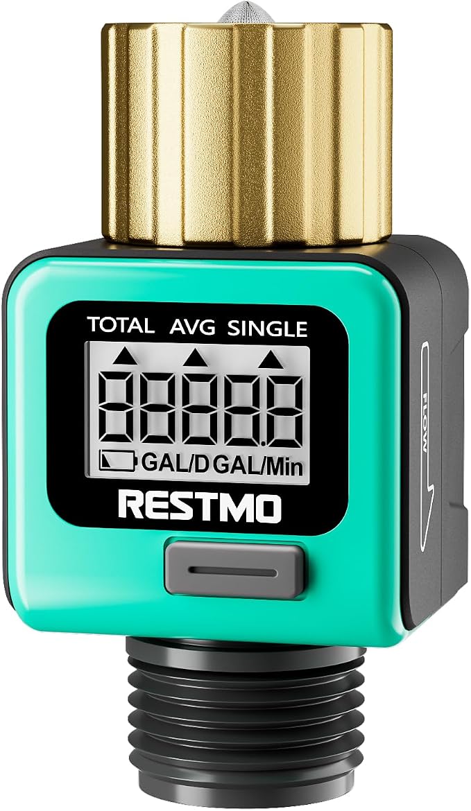 RESTMO Water Flow Meter with Brass Inlet Metal Thread, Measure Gallon/Liter by Restmo