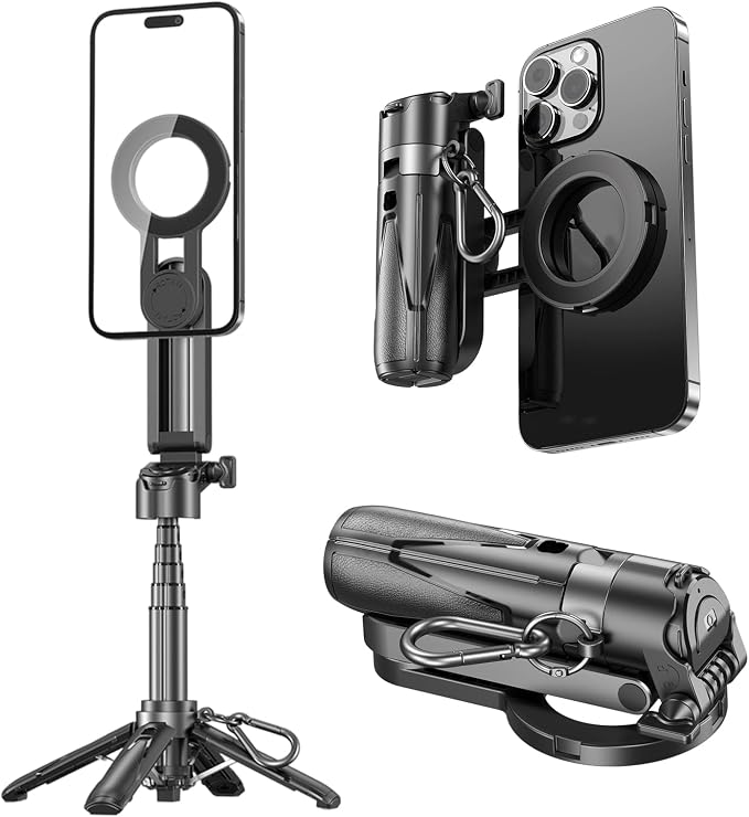 4 in 1 Magnetic Tripod Pocket Selfie Stick Extends to 1.5ft Cell Phone Stand by GEYUTHS