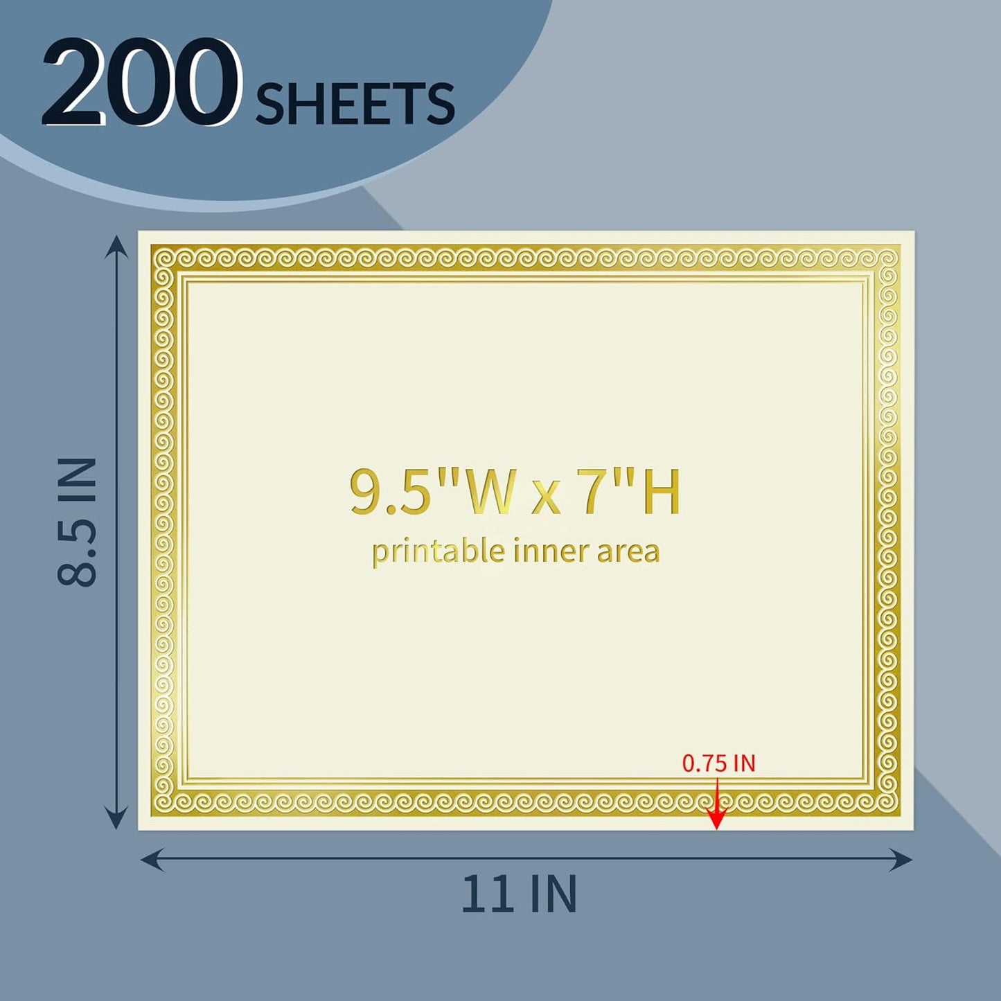 SUNEE 200 Sheets Certificate Papers - Blank Gold Foil Border, 8.5x11 for Diploma, Certificates, Participation Awards, Document Cardstock Paper and Inkjet Printer Friendly (Ivory)