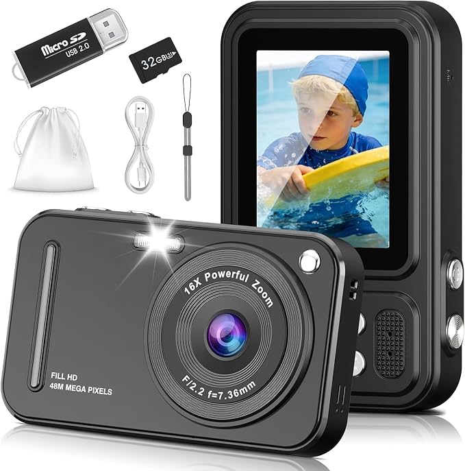 Digital Camera for Kids, 48MP FHD 1080P Point and Shoot Digital Cameras by HILDCROA