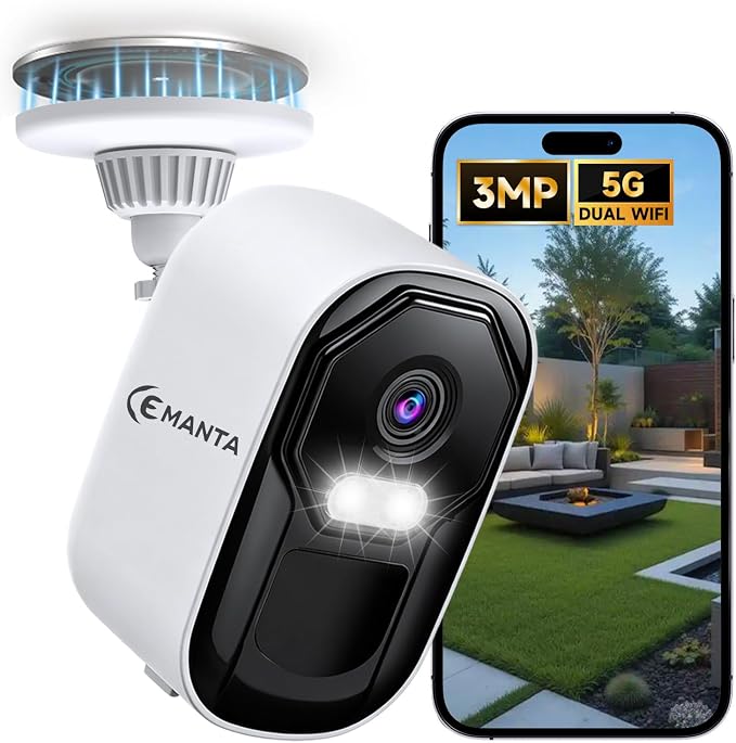 2K Security Camera Wireless Outdoor, Free Cloud Storage, 2.4G/5Ghz WiFi by CEMANTA