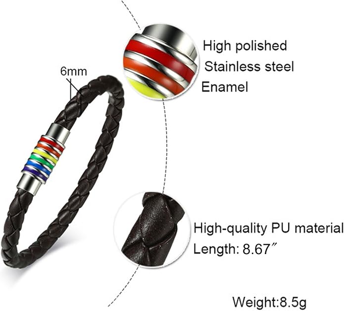 Nanafast Titanium Stainless Steel Rainbow LGBT Pride Bracelet Handmade Braided - Image 2