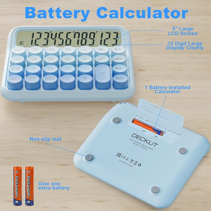 Mechanical Calculator 12 Digit Extra Large 5-Inch LCD Display, DECKLIT Battery - Image 4