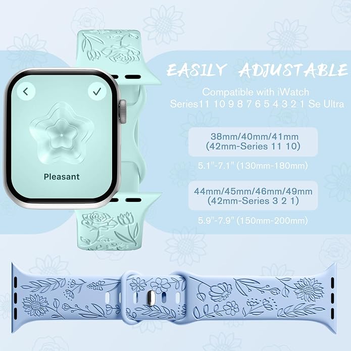SNBLK 6 Pack Floral Engraved Bands Compatible - Image 9