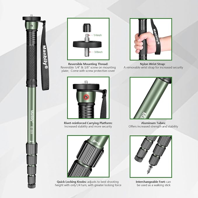 Manbily 65-Inch Camera Monopod, 5 Sections Aluminum Travel Monopod - Image 3