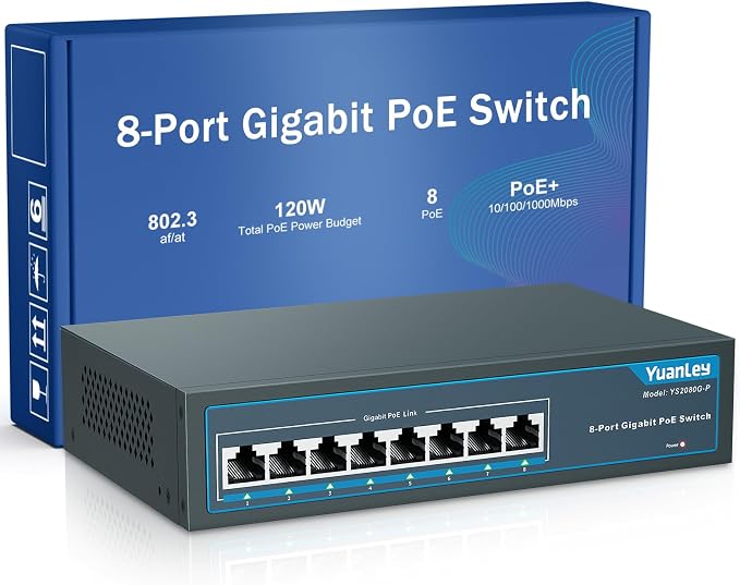 YuanLey 8 Port Gigabit PoE Switch, 8 PoE+ Ports 1000Mbps, 120W 802.3af/at by YuanLey