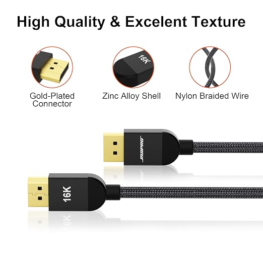 RUIPRO DisplayPort Cable 2.1 10ft, 80Gbps UHBR20 16K@60Hz, 4K@240Hz 165Hz 144Hz - Image 2