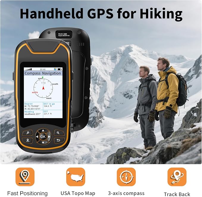 Handheld GPS for Hiking, Rugged and Waterproof Handheld GPS Navigator, 3.2" - Image 2