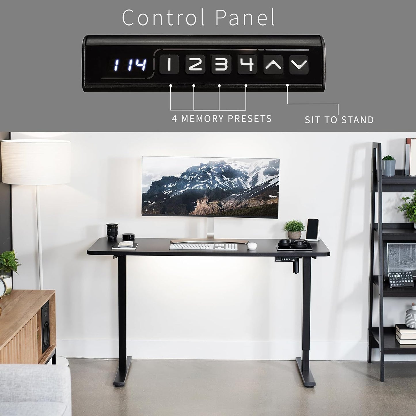 VIVO Electric 60 x 24 in Standing Desk, Memory Height Adjustment, 1B Series, One-Piece Black Top, Black Frame, DESK-KIT-1B6B
