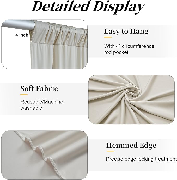 50ft x 15ft Beige Backdrop Curtains - Image 4