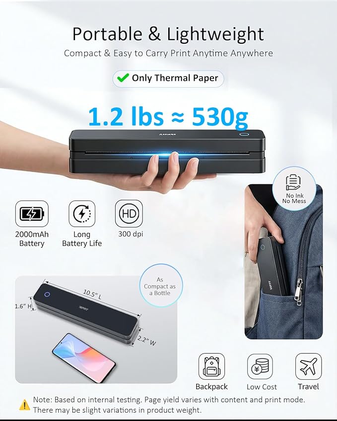 Portable Printers Wireless for Travel, MT610Pro Bluetooth Inkless Thermal - Image 3