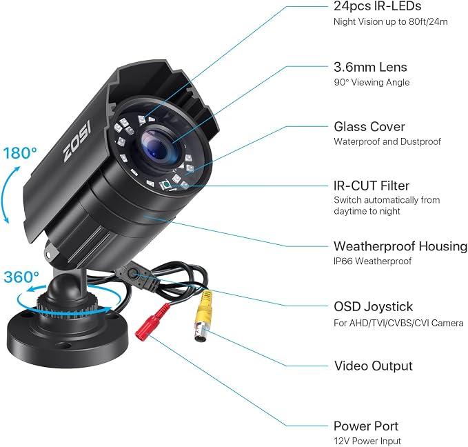 ZOSI 1080P CCTV Camera Outdoor Indoor Hybrid 4 in 1 HD TVI/CVI/AHD/CVBS Home - Image 8