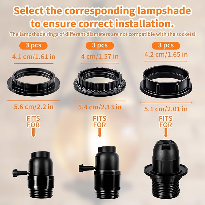 9 PCS E26/E27 Lamp Shade Rings - Image 2