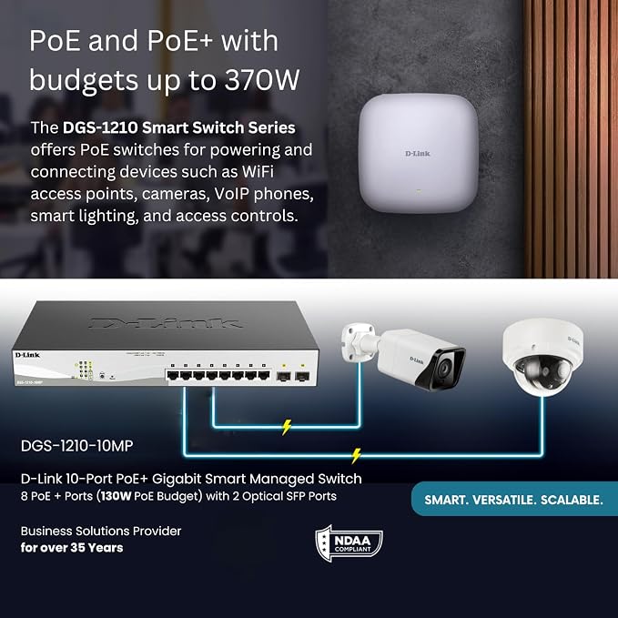 D-Link 10-Port Gigabit Smart Managed PoE+ Switch | 8 PoE+ Ports + 2 SFP Ports | - Image 3