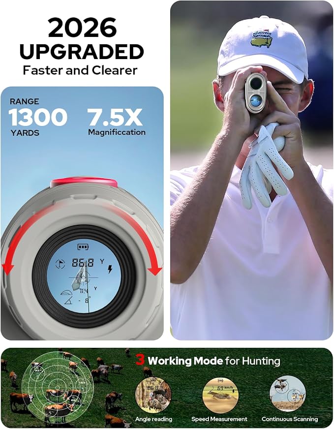 GF2 Golf Rangefinder with Slope, 1300 Yards Laser Range Finder, 7.5X - Image 3