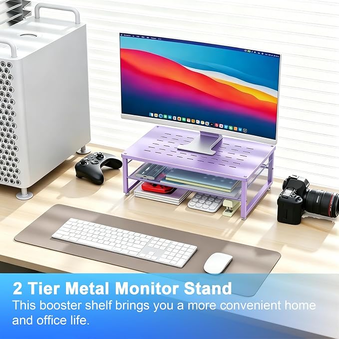 gianotter 2-Tier Metal Monitor Stand Riser, Office Desk Storage Organizer - Image 2