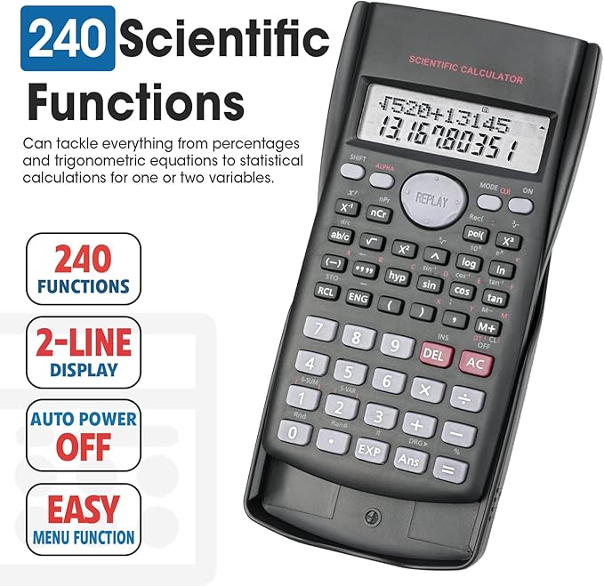 6 Pack Scientific Calculators Bulk, 2-Line Large Screen Display 240 Functions - Image 2