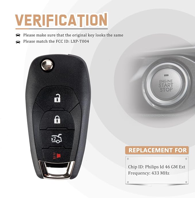 Flip Car Key Fob for 2016/2017/2018/2019 Cruze XL8 Systems Only Keyless Entry - Image 5