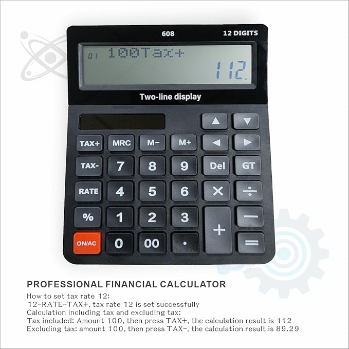 Battery and Solar Unique 120-Step Calculation Check Memory 12 Digit 2 Line - Image 2