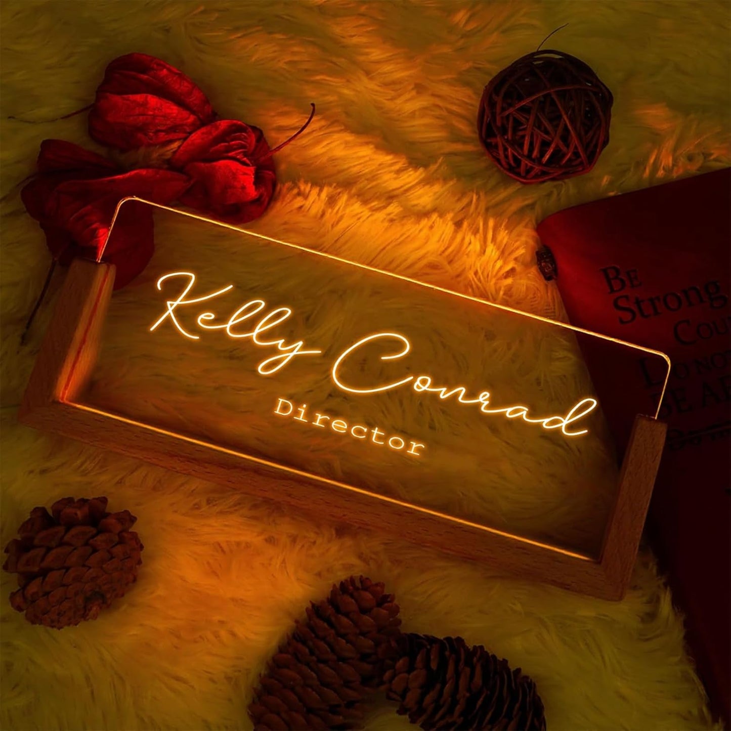 Custom Name Plate for Desk with Light Up Acrylic & Wooden Base - Personalized Office Sign for Teacher, Boss, Coworker - Employee Appreciation Gift for Educators Professionals