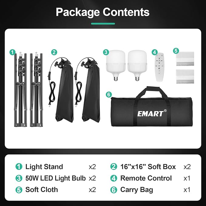 EMART Softbox Photography Lighting Kit, 50W 3000K-6000K LED Bulb - Image 7