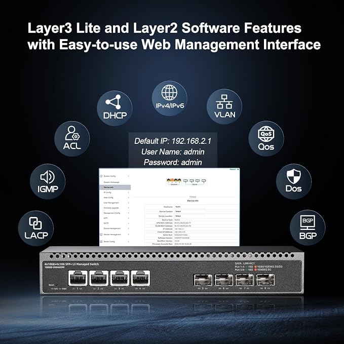 8 Port 10 Gigabit Managed Switch, 4x10G RJ45 Ethernet, 4x10G SFP+, 160Gbps - Image 4