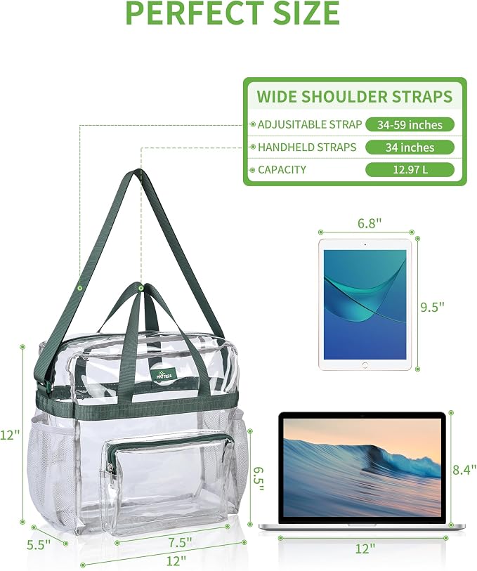 MAY TREE Clear Bag for Stadium Events 12×6×12 Clear Tote Lunch Bag - Image 2