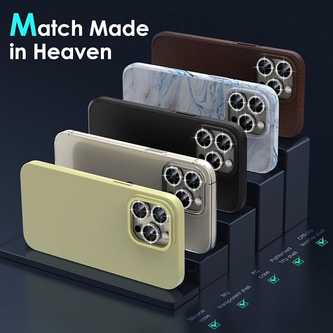 YWXTW Designed for iPhone 15 Pro/iPhone 15 Pro Max Camera Lens Protector Bling - Image 6