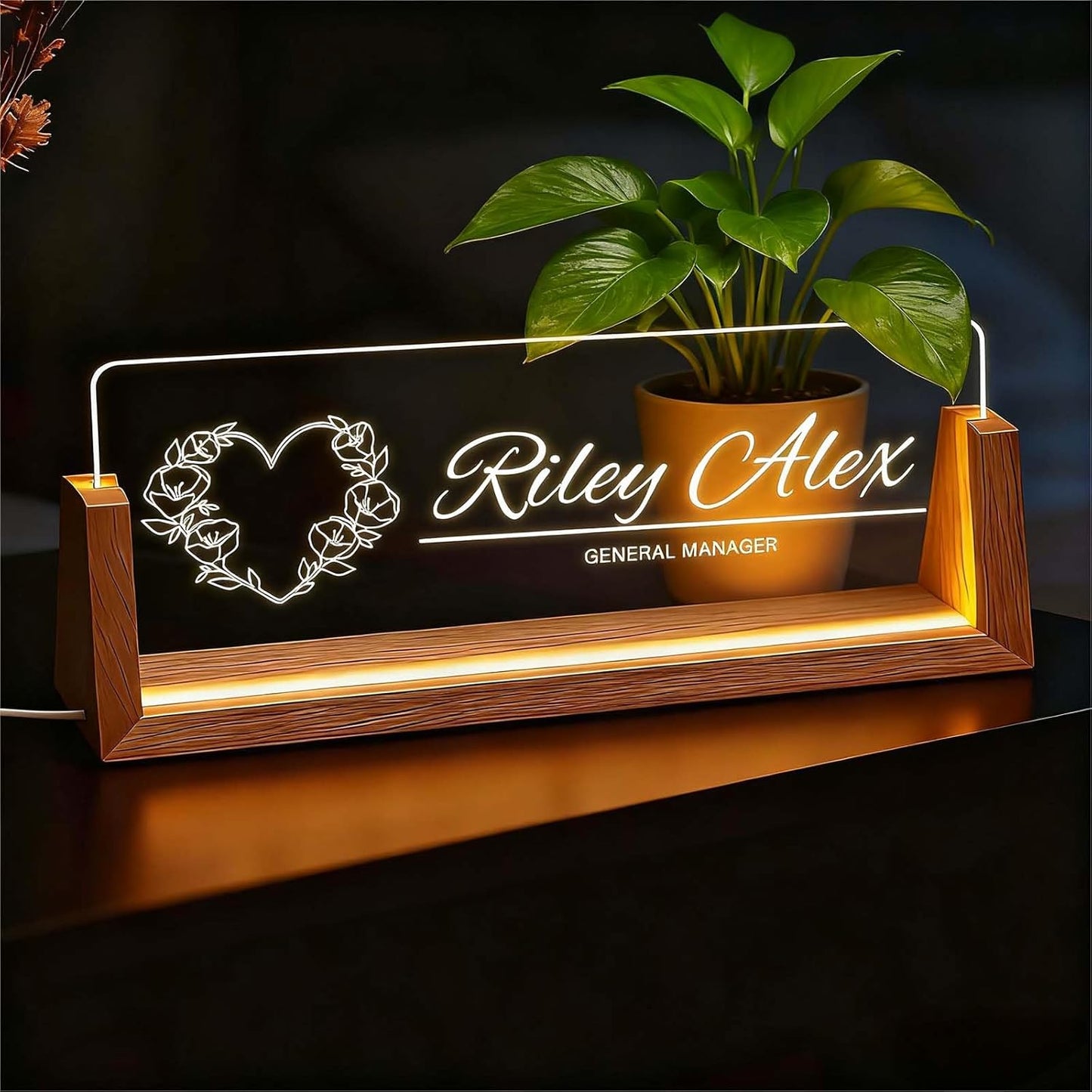 Custom Desk Name Plate Personalized, Light Up Office Name Sign for Boss Coworker Employee, Appreciation Gifts for Professionals, Modern Office Decor