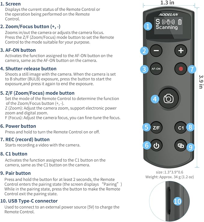 for Sony Camera Rechargeable Shutter Release, AODELAN Wireless Remote Control - Image 7