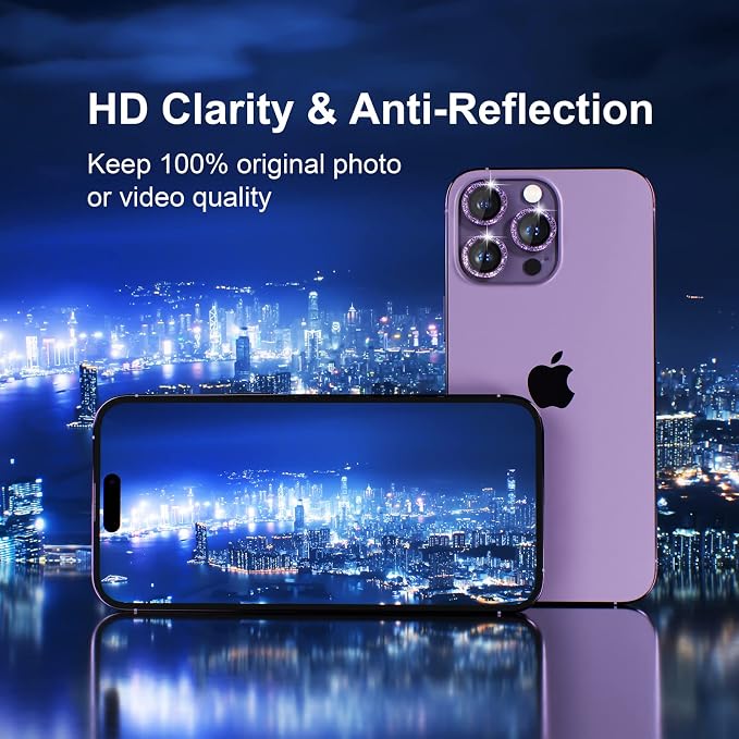 Misea for iPhone 14 Pro/iPhone 14 Pro Max Camera Lens Protector Bling, 9H - Image 4