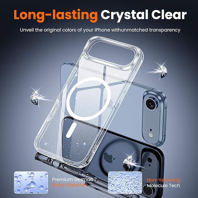 toushion 3 in 1 for iPhone Air Case Clear Glitter, Fits MagSafe, Not Yellowing - Image 6