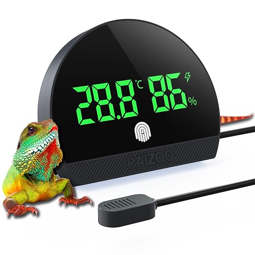 PAIZOO Reptile Thermometer Hygrometer, LED Rechargeable Reptile Tank by PAIZOO