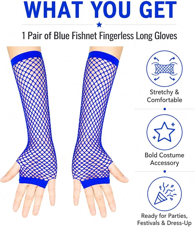 Seeksmile Women's Girls 80's Theme Party Emo Fingerless Arm Fishnet Gloves - Image 6