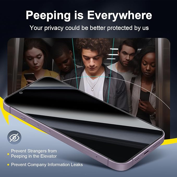 NEW'C 3x Privacy for iPhone 14 Screen Protector+ 3x Camera Lens Protector - Image 5