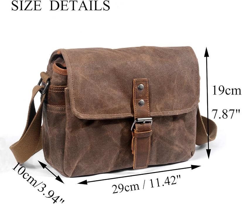 SLR Camera Bag, Waterproof Wax Canvas Bag Vintage Camera Case Messenger Bag - Image 2