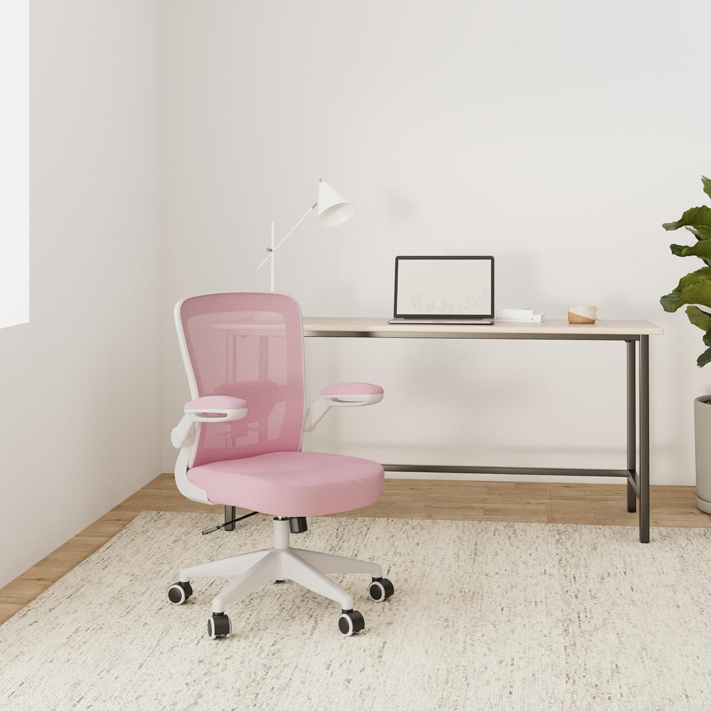 FelixKing Office Chair, Ergonomic Desk Chair Breathable Mesh Chairs with Adjustable High Back Lumbar Support Flip-up Armrests, Executive Swivel Comfy Task Computer Chairs for Home Office Pink