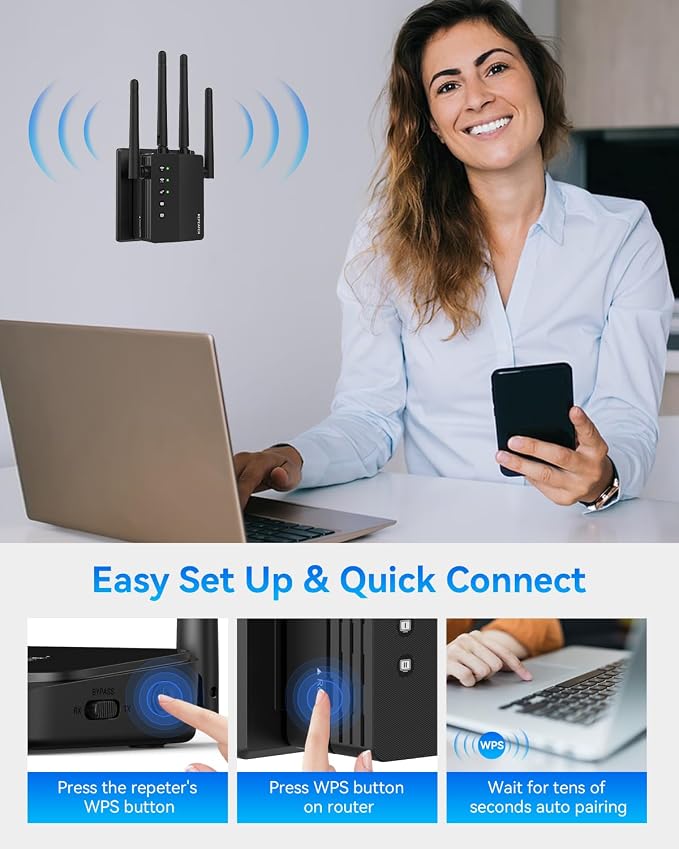 1200Mbps Dual Band 5GHz/2.4GHz WiFi Extender, WiFi Extender Signal Booster - Image 6