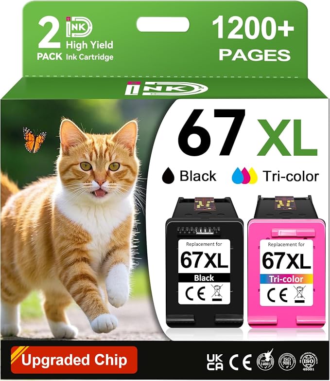 67XL Compatible for HP 67 Ink Cartridges Black Color Combo Pack Used for HP by InkID