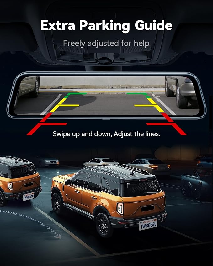 WOLFBOX G840S 12" 4K Mirror Dash Cam Backup Camera, 5.8GHz WiFi Smart Rearview - Image 6