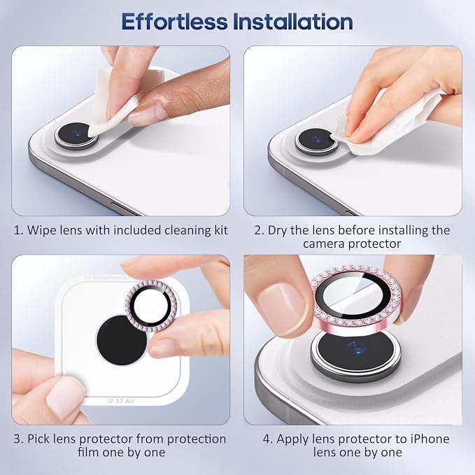 for iPhone 17 Air Camera Lens Protector Bling, Individual Diamond Metal Ring - Image 7