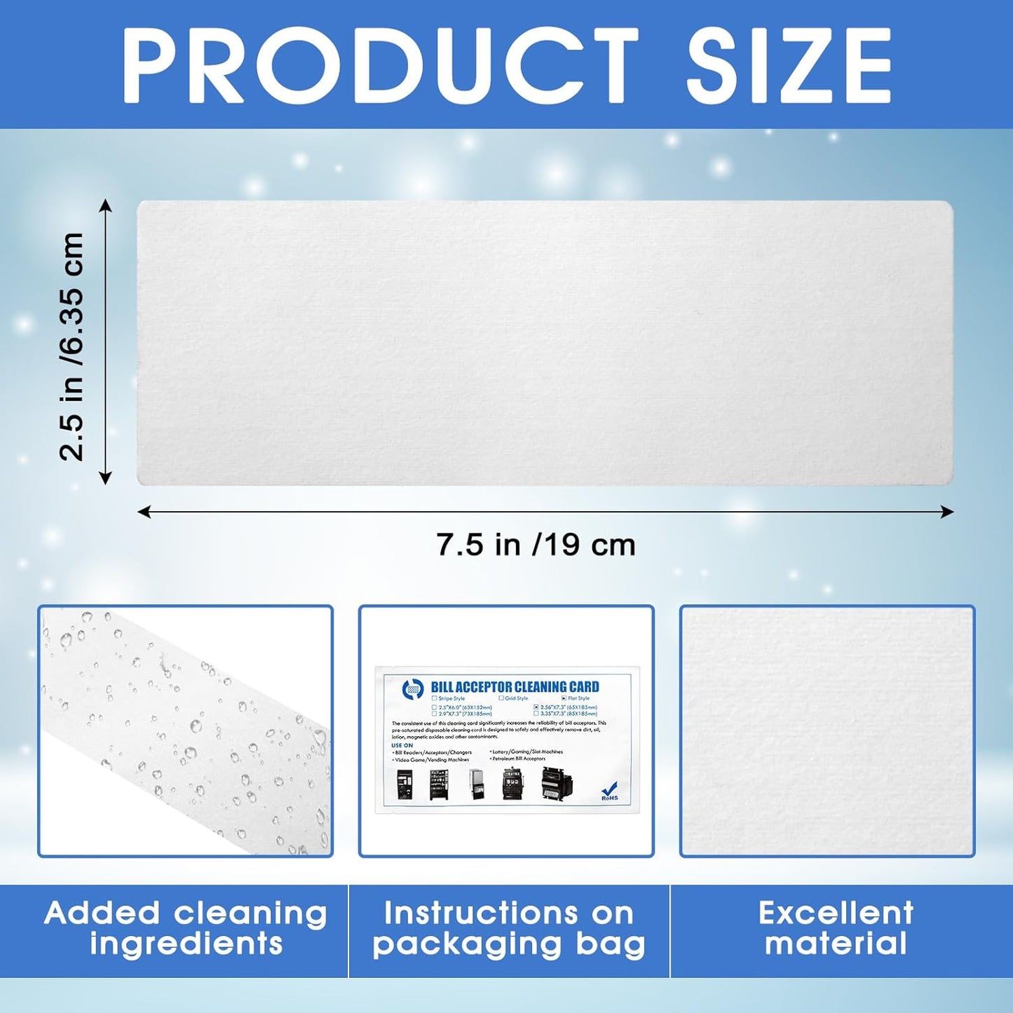 30 Pcs 2.5" x 7.5" Presaturated Bill Validator Cleaning Cards Compatible with All Bill Validators, Readers and Currency Counters