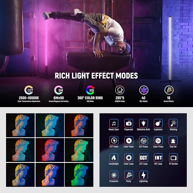 NEEWER RGB Tube Light, 30W LED Video Light RGBWW Full Color Stick Light Wand - Image 3