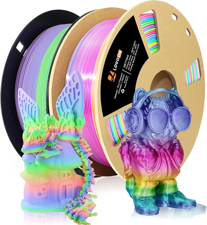 LOVOON 1.75mm 3D Printing Filament Bundle 2 KG, Silk and Matte Rainbow PLA by LOVOON