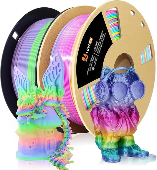 LOVOON 1.75mm 3D Printing Filament Bundle 2 KG, Silk and Matte Rainbow PLA by LOVOON