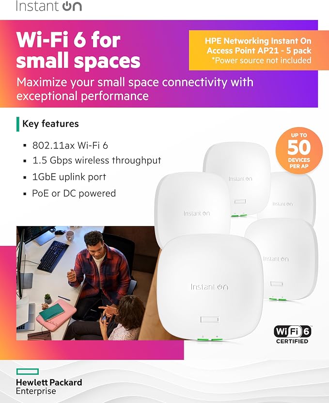 HPE Networking Instant On Access Point AP21 2x2 WiFi 6 Indoor Wireless Access - Image 3