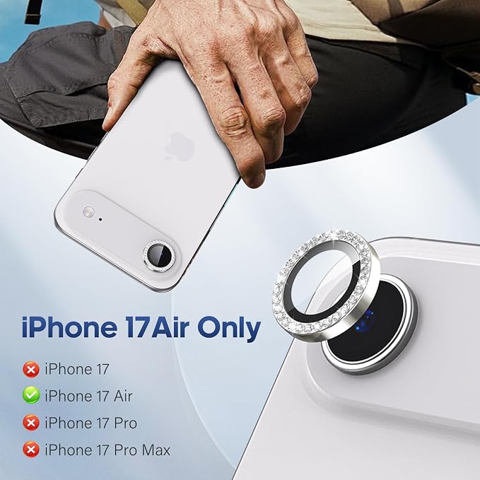 for iPhone 17 Air Camera Lens Protector Bling, Individual Diamond Metal Ring - Image 2