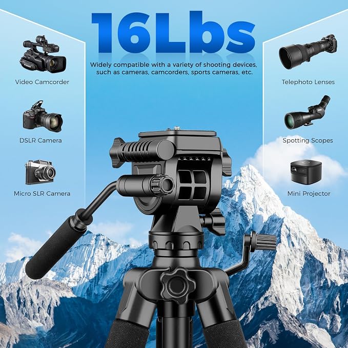 Camera Tripod, 75” Heavy Duty Tripod - Image 2