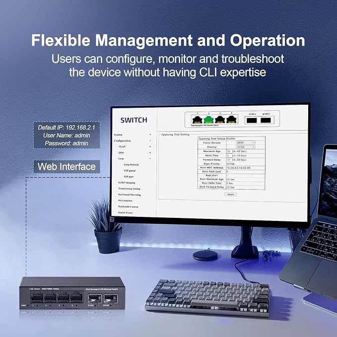 6 Port 2.5G Managed Switch, 4 x 2.5Gbps Base-T Ports and 2 x 10G SFP+ Slot - Image 7